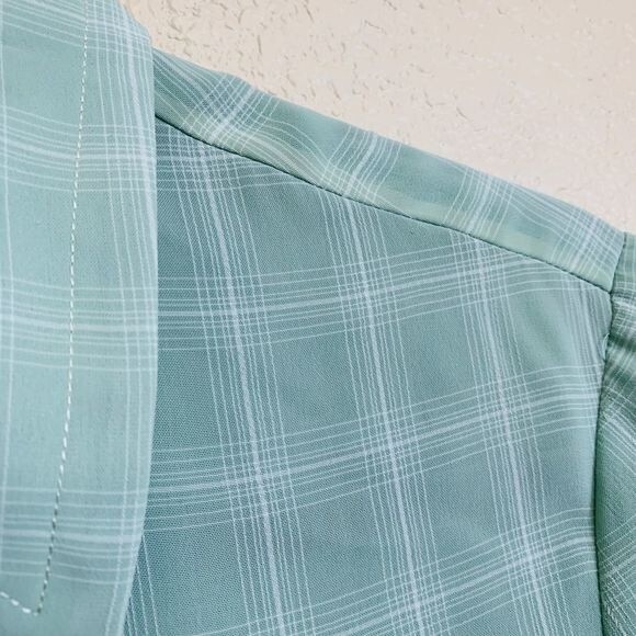 Max Studio Mint Green blouse windowpane plaid shirt short sleeve collar size S - Picture 5 of 10